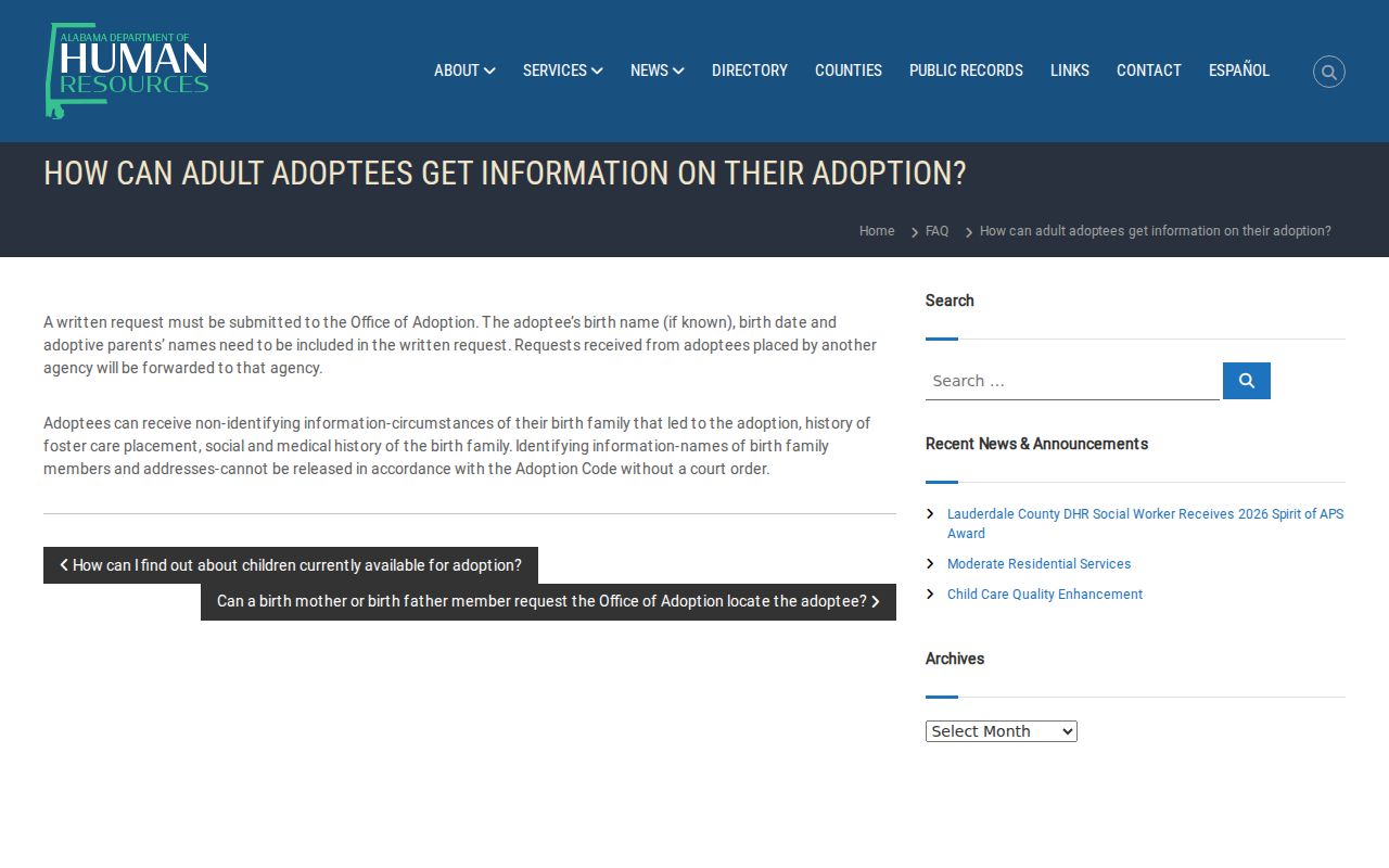 Gadsden resident lookup official Alabama adoption search route
