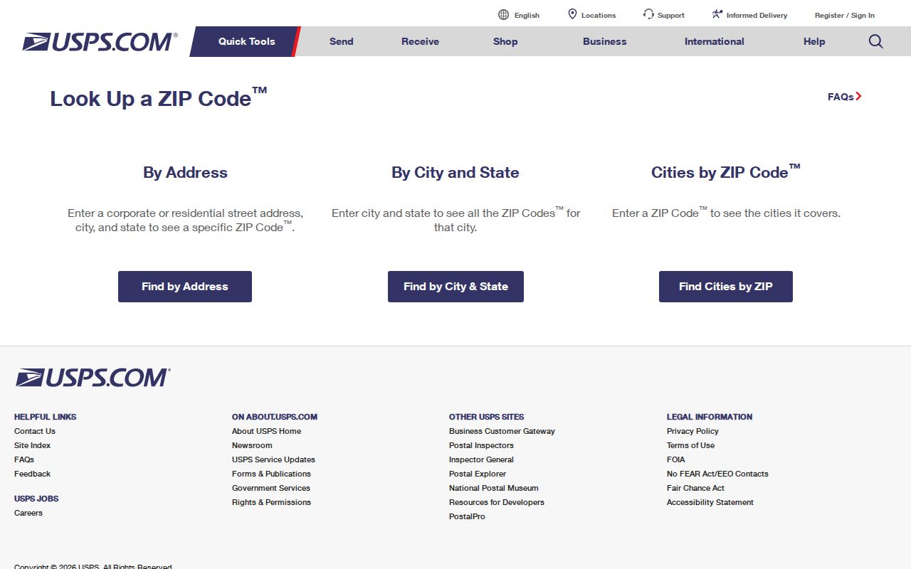 Gadsden ZIP code directory USPS address lookup screen